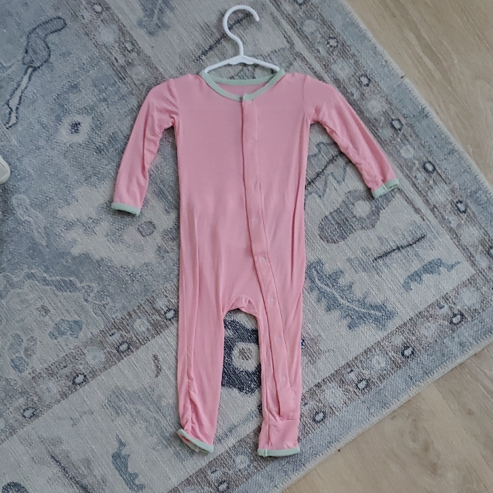 Kickee Baby Girls Bamboo Pink Green Turtle Applique Romper Pajamas Sz9-12m